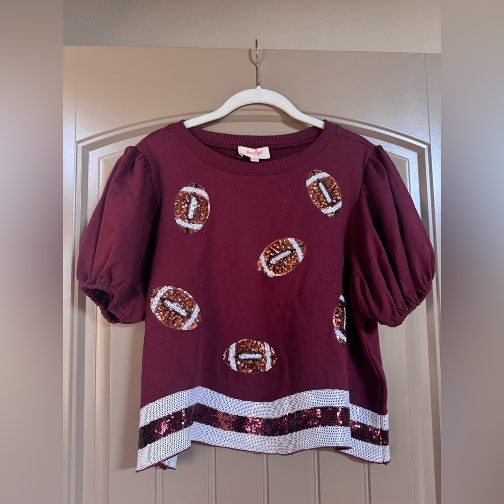 Women’s Maroon Football Sequin Top